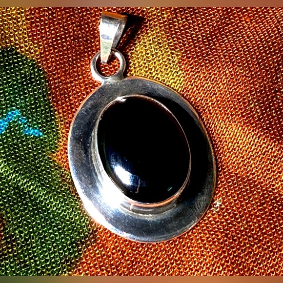 Large Onyx Pendant Stamped ATI MEXICO Vintage Mexican Silver | All Seeing Eye - Picture 15 of 16